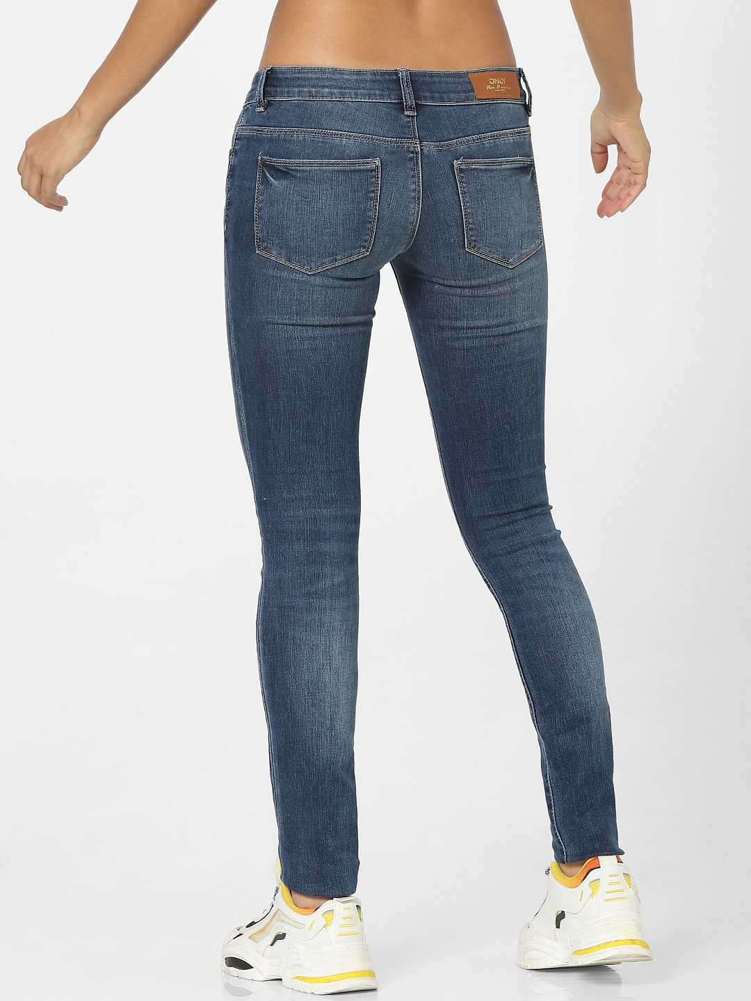 Blue High Waist Distressed Washed Skinny Jeans