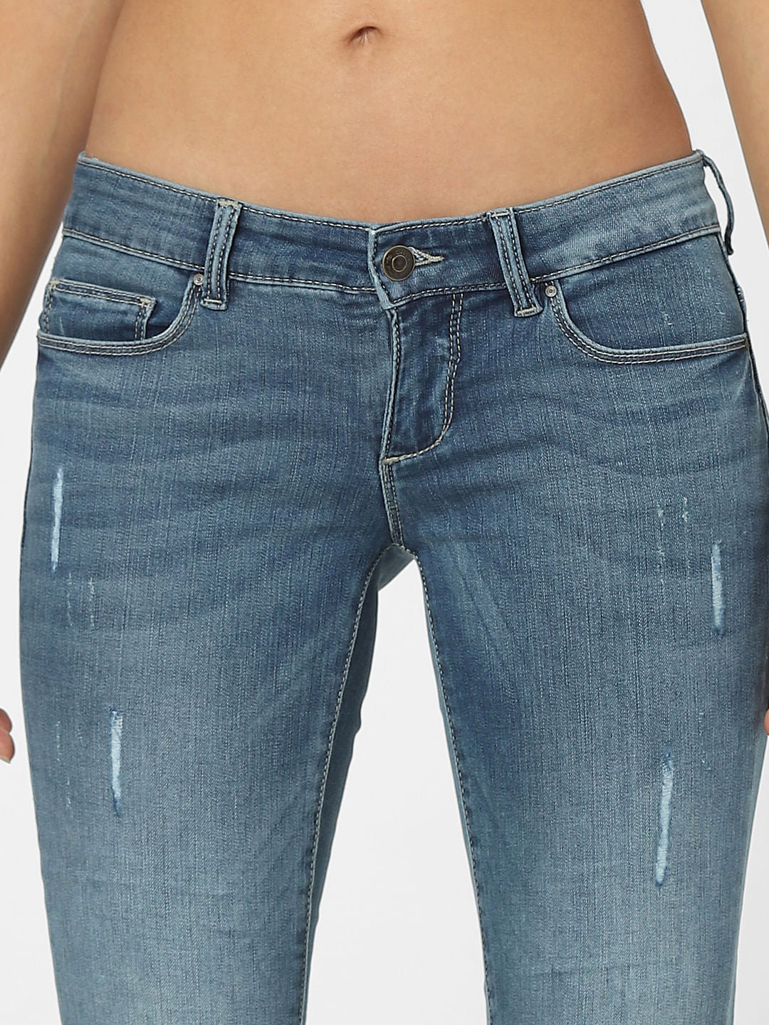 Light Blue High Waist Distressed Washed Skinny Jeans