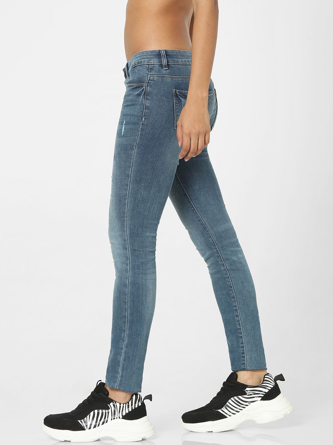Light Blue High Waist Distressed Washed Skinny Jeans