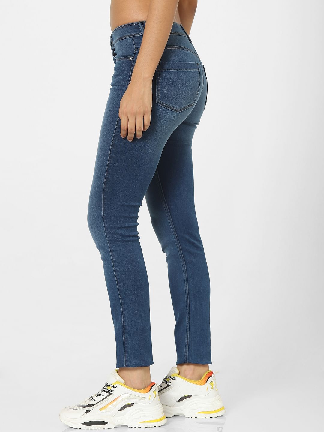 Blue High Waist Faded Skinny Jeans