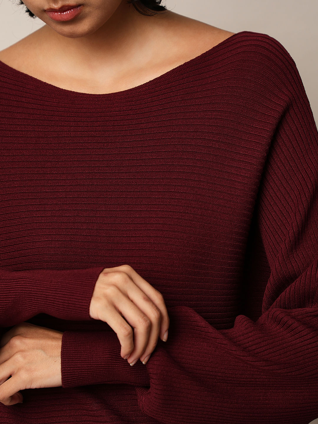 Maroon Batwing Sleeves Pullover