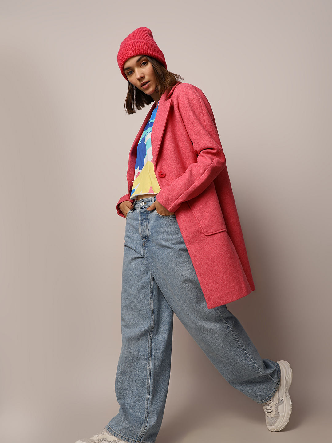 Pink Felted Loose Fit Coat