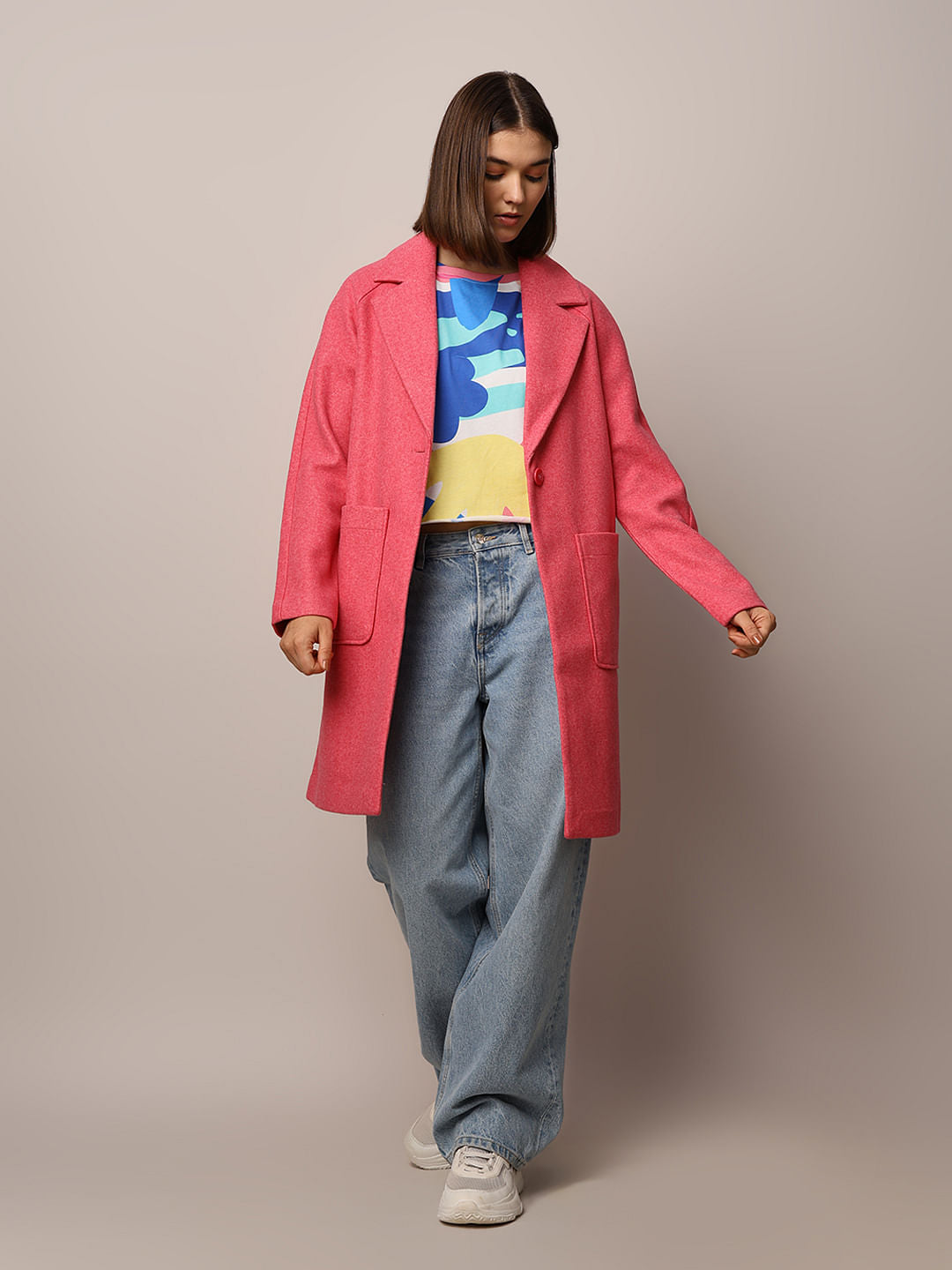 Pink Felted Loose Fit Coat