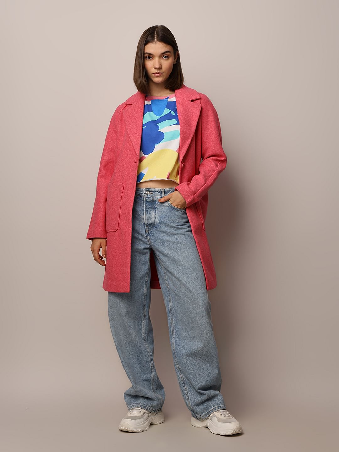 Pink Felted Loose Fit Coat