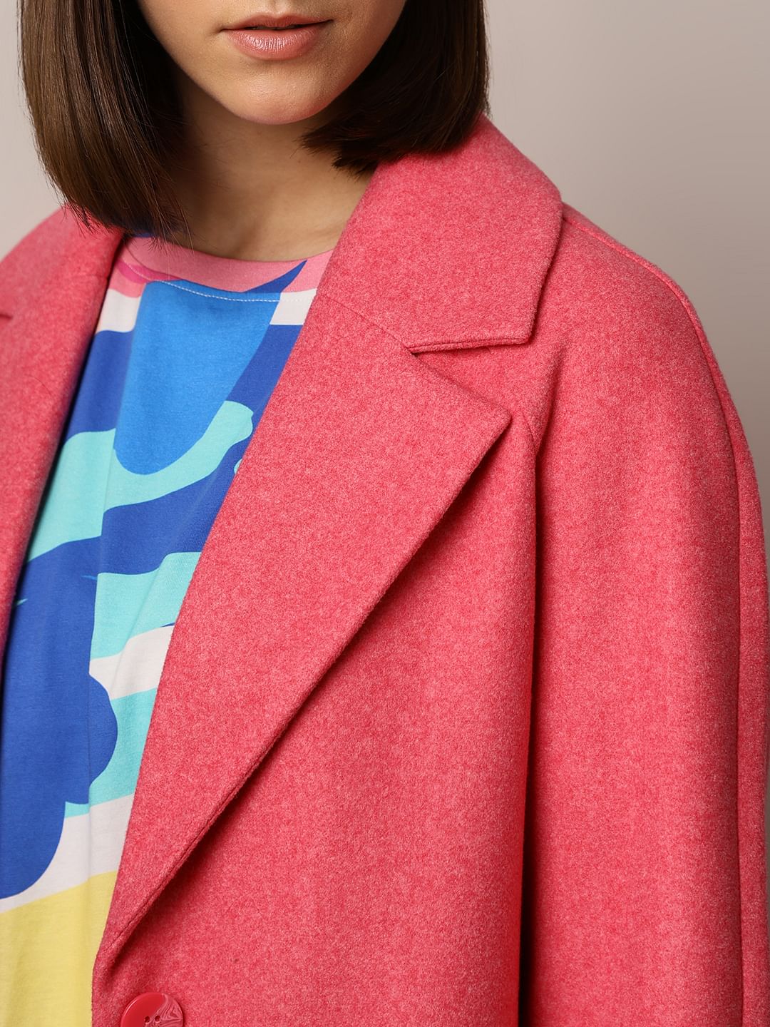 Pink Felted Loose Fit Coat