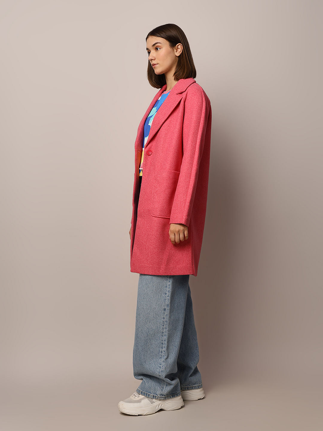 Pink Felted Loose Fit Coat