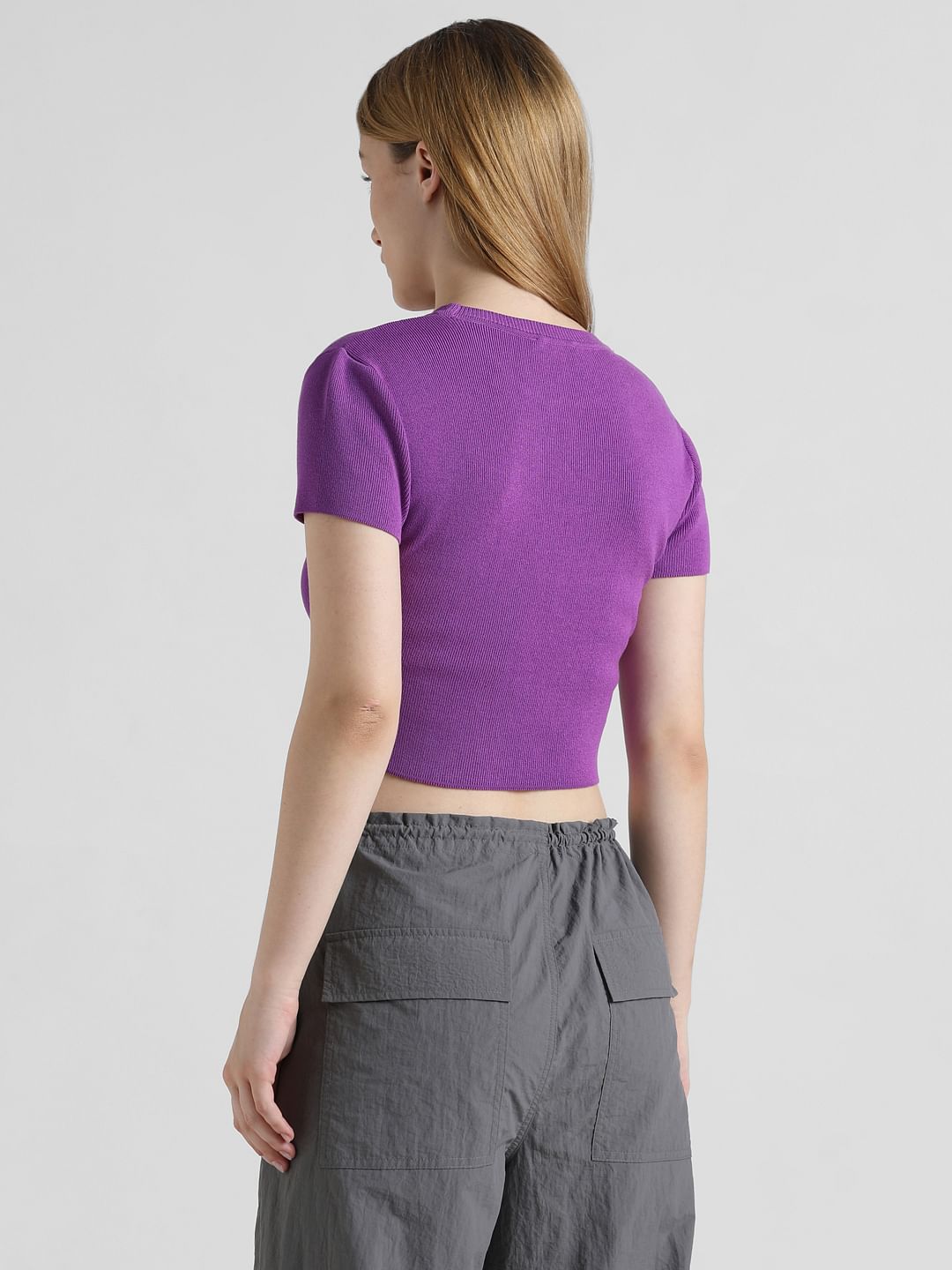 Dark Purple Ribbed Cropped Top
