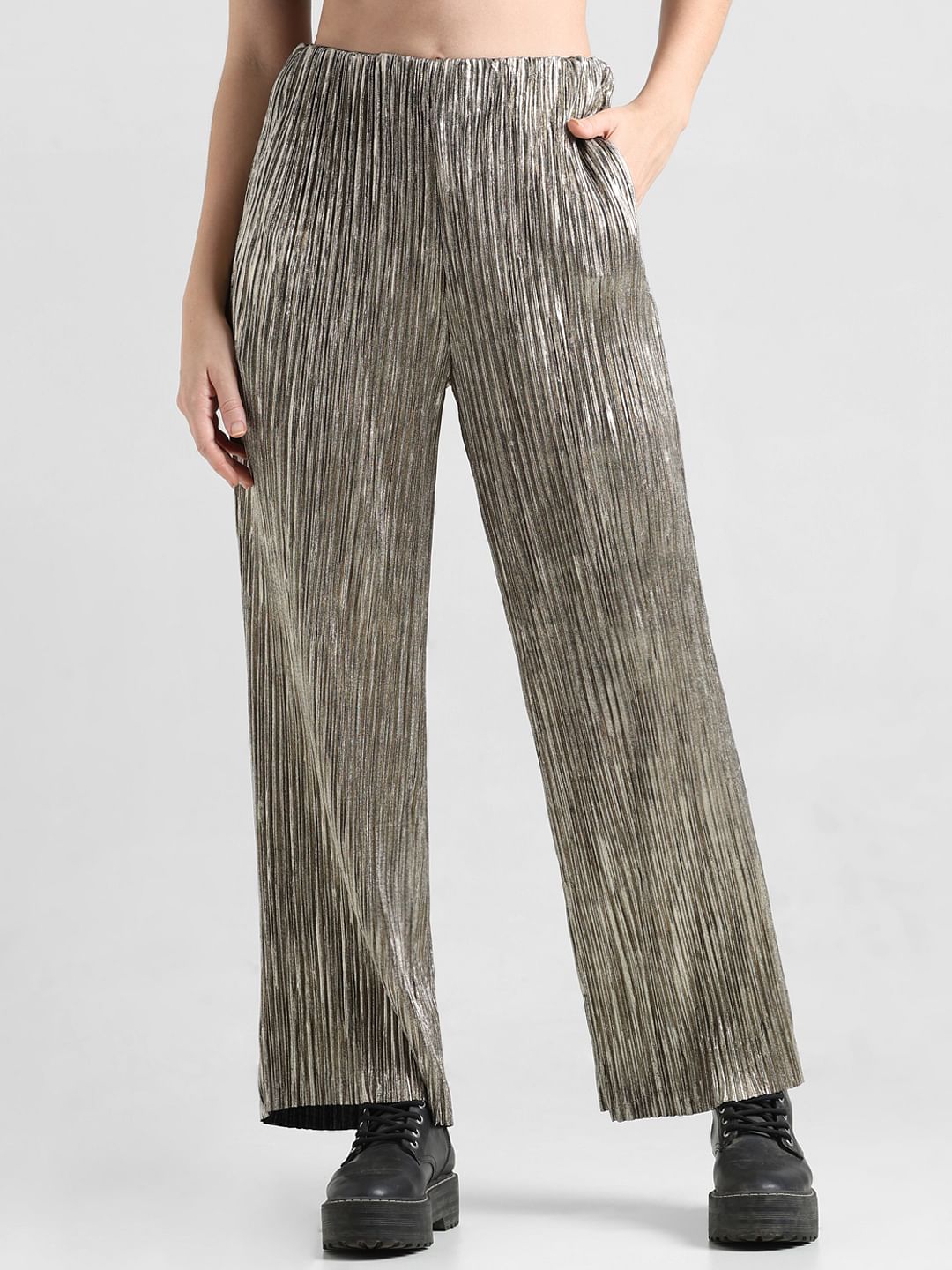Gold High Rise Pleated Pants