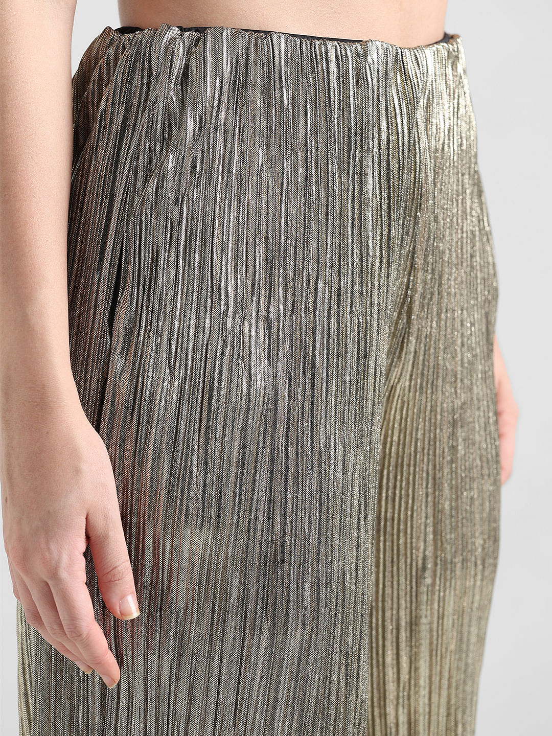 Gold High Rise Pleated Pants