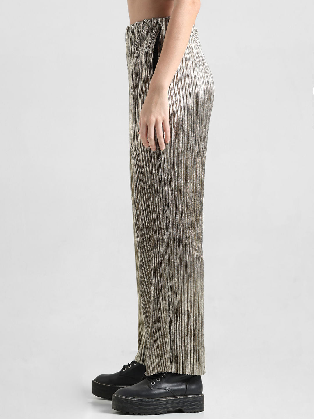 Gold High Rise Pleated Pants