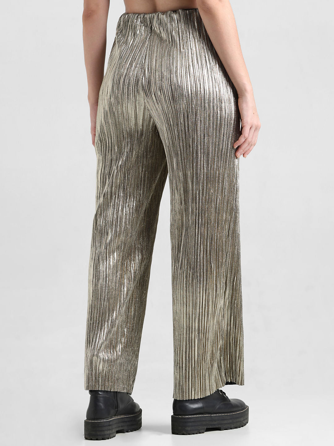 Gold High Rise Pleated Pants