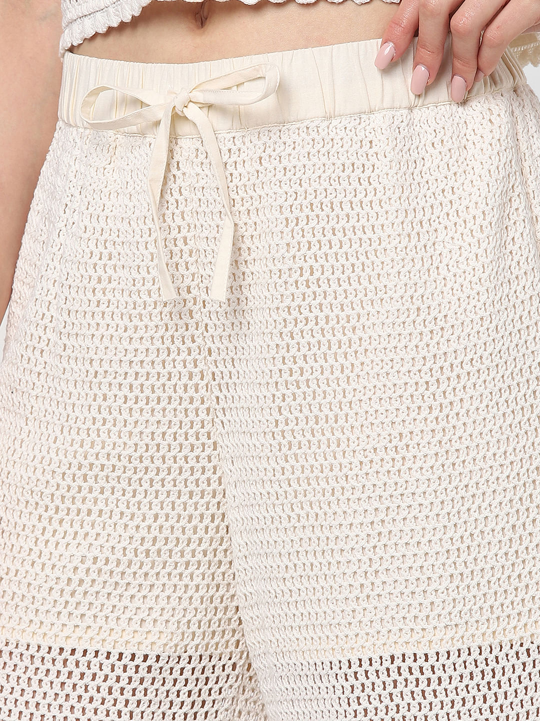 Beige Crochet Co-Ord Trousers