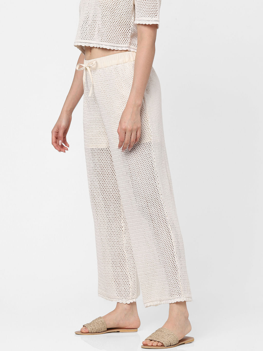 Beige Crochet Co-Ord Trousers