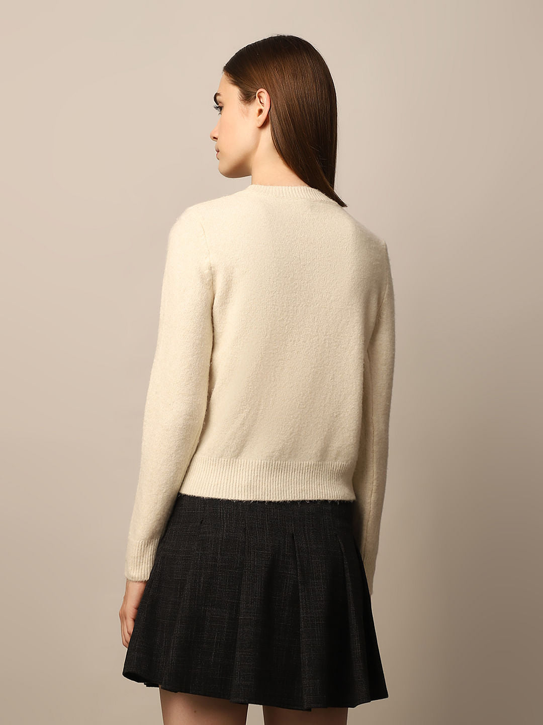 Cream Beaded Embellished Pullover