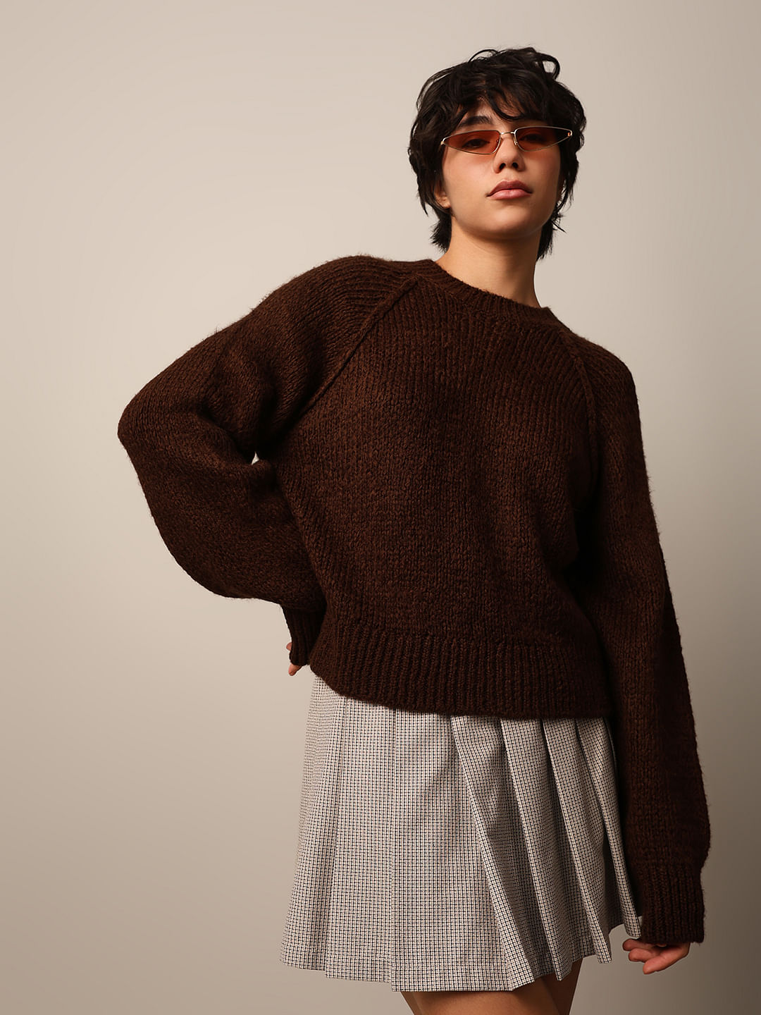 Dark Brown Raglan Sleeves Pullover