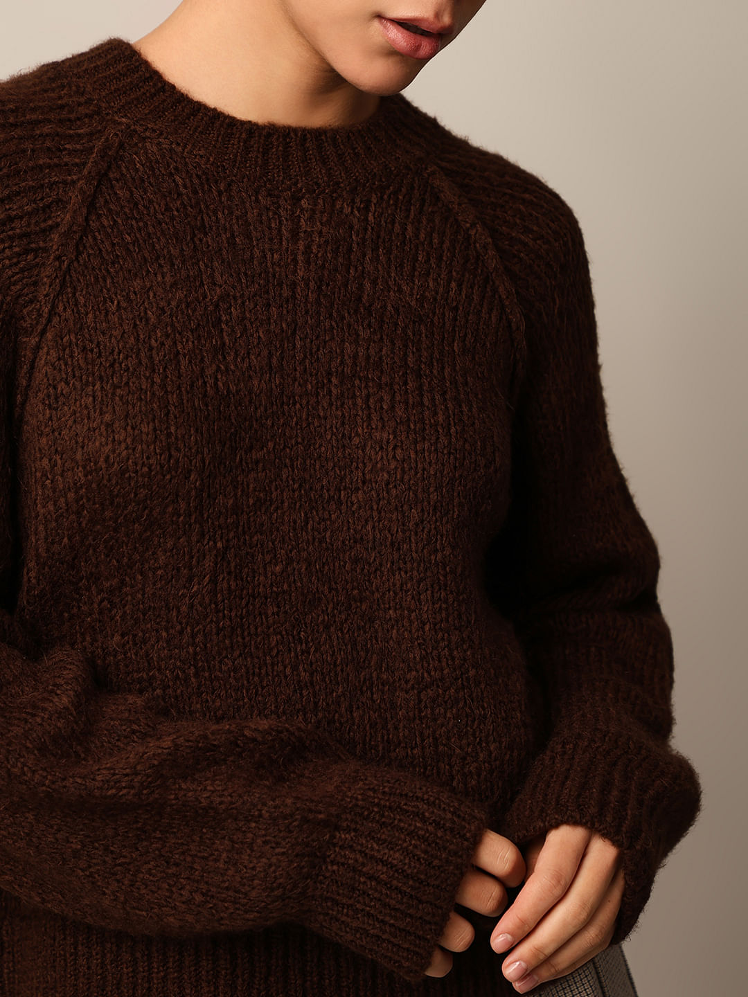 Dark Brown Raglan Sleeves Pullover