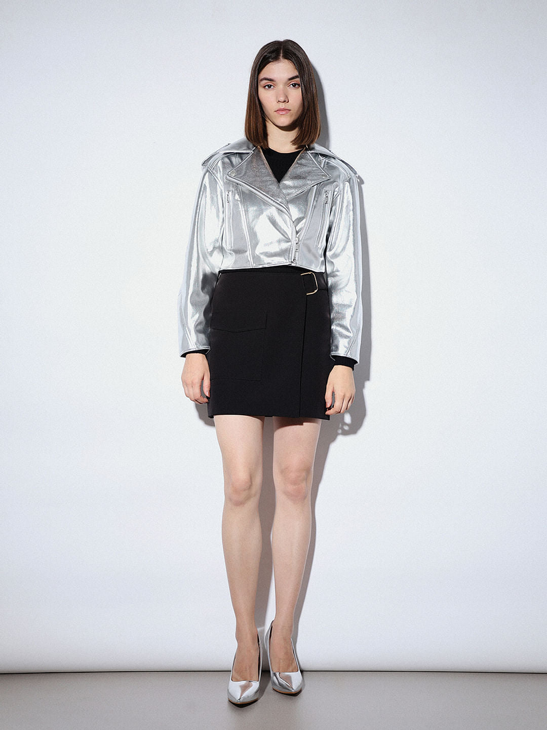 Silver Faux Leather Biker Jacket