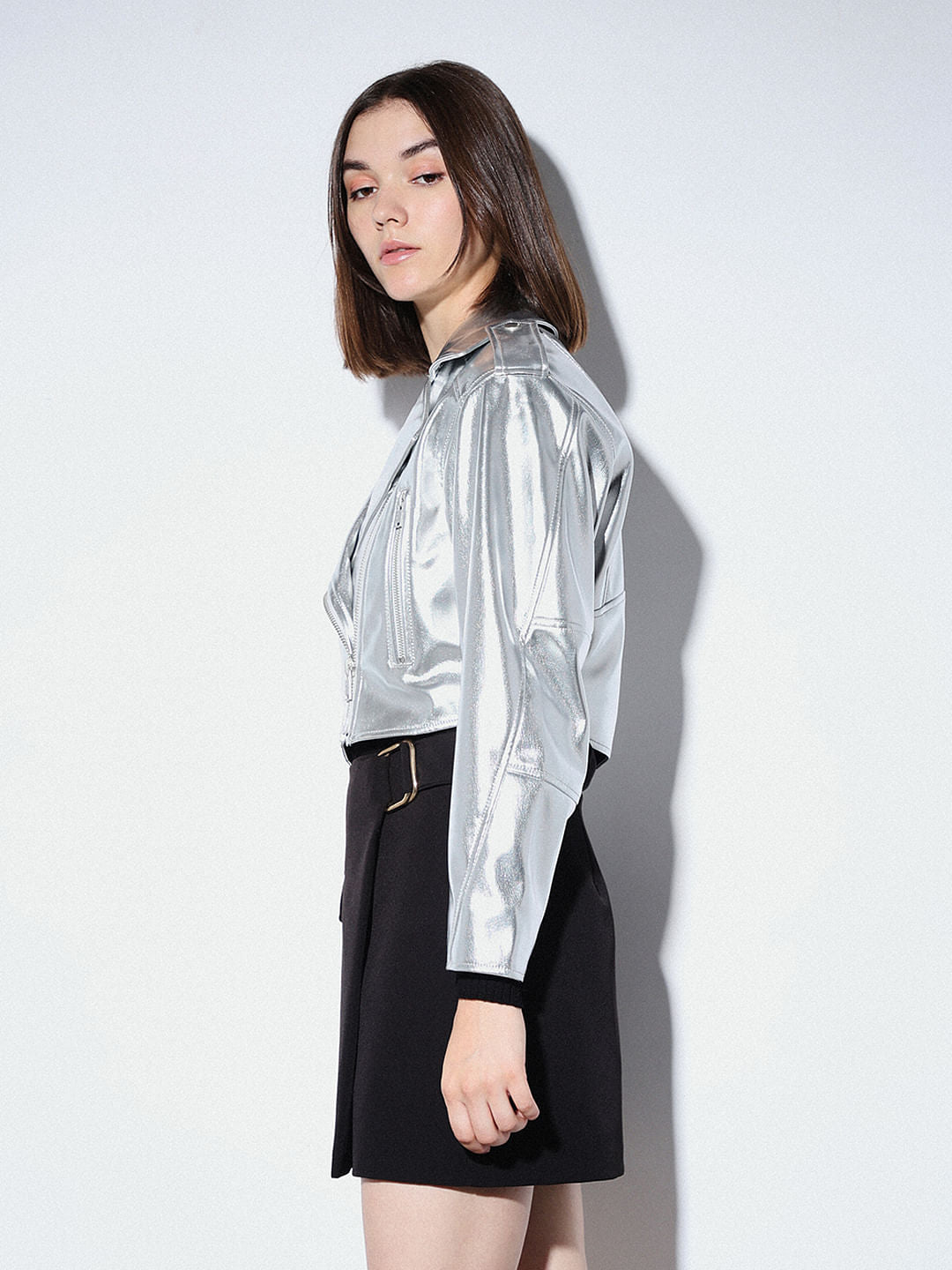 Silver Faux Leather Biker Jacket