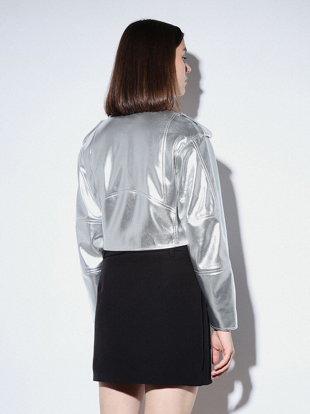 Silver Faux Leather Biker Jacket