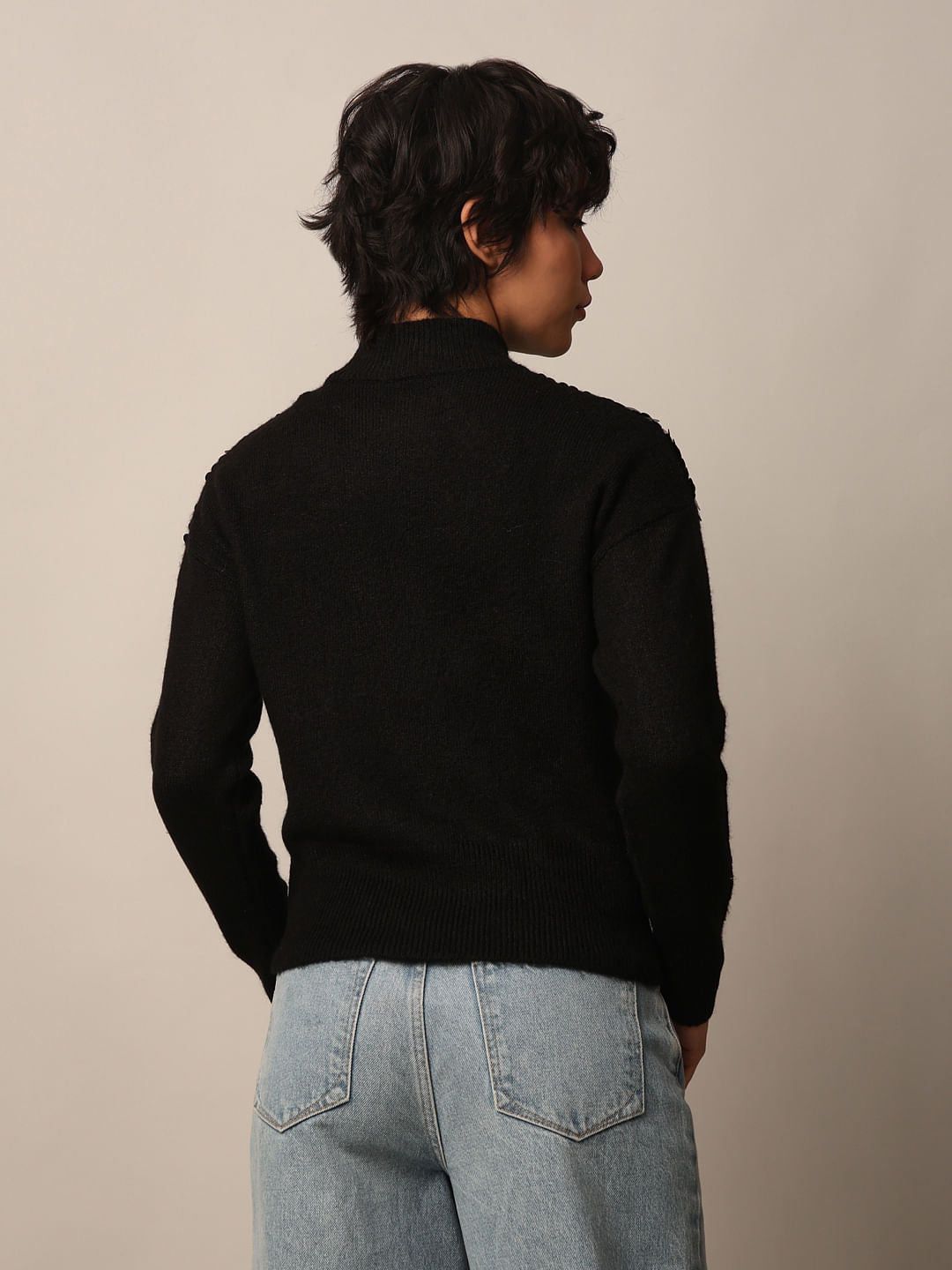 Black Sequined High Neck Pullover