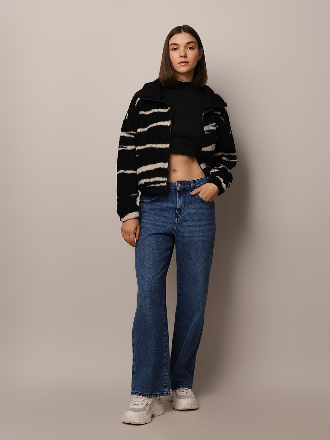 Black Printed Teddy Jacket