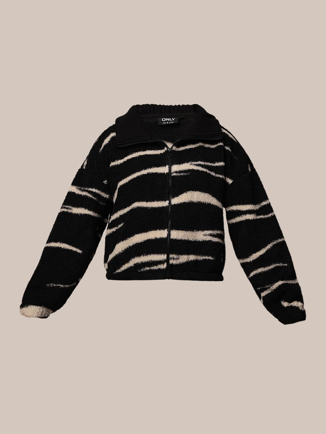 Black Printed Teddy Jacket