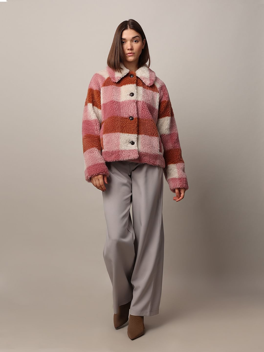 Pink Check Teddy Jacket