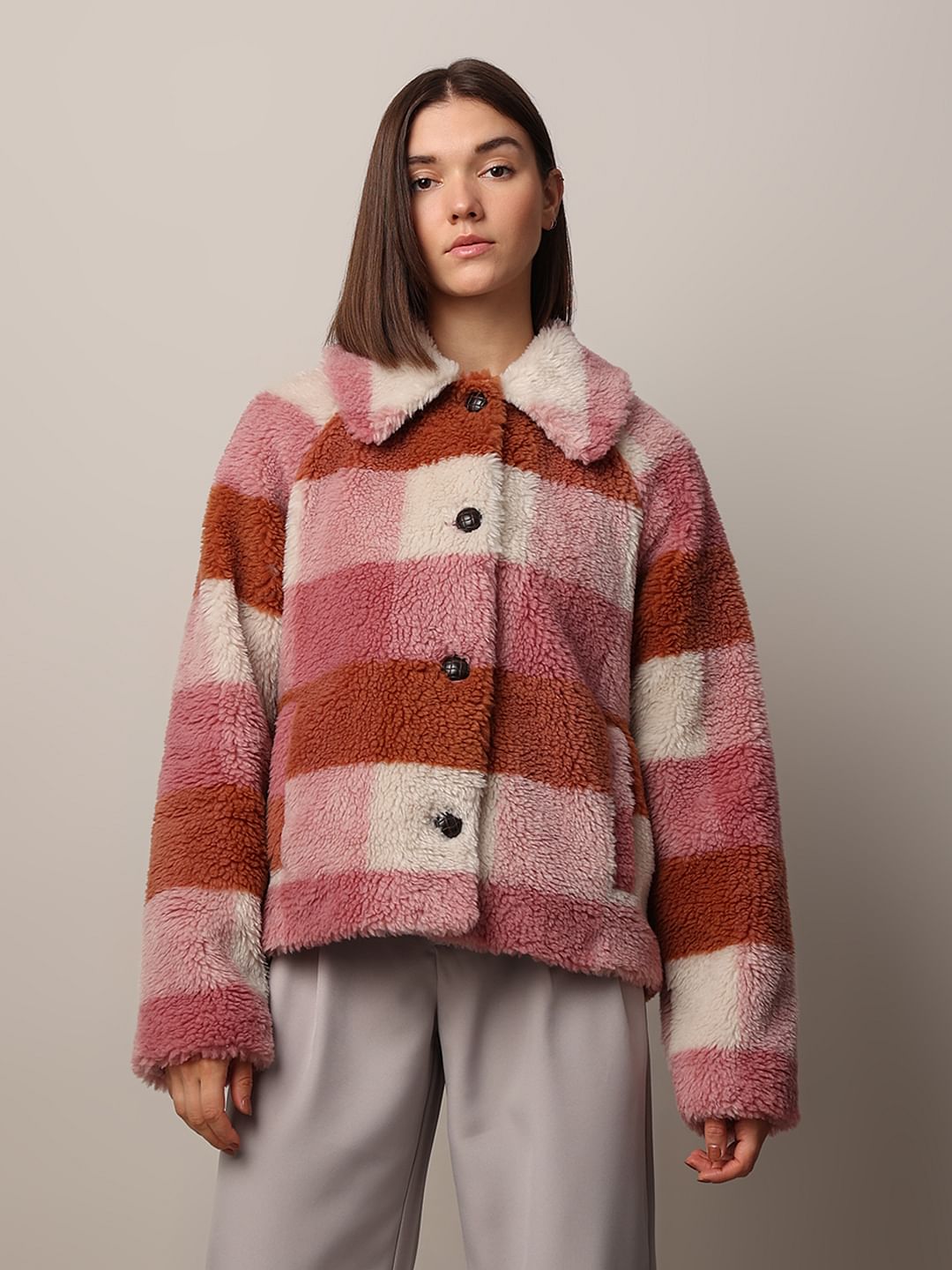 Pink Check Teddy Jacket