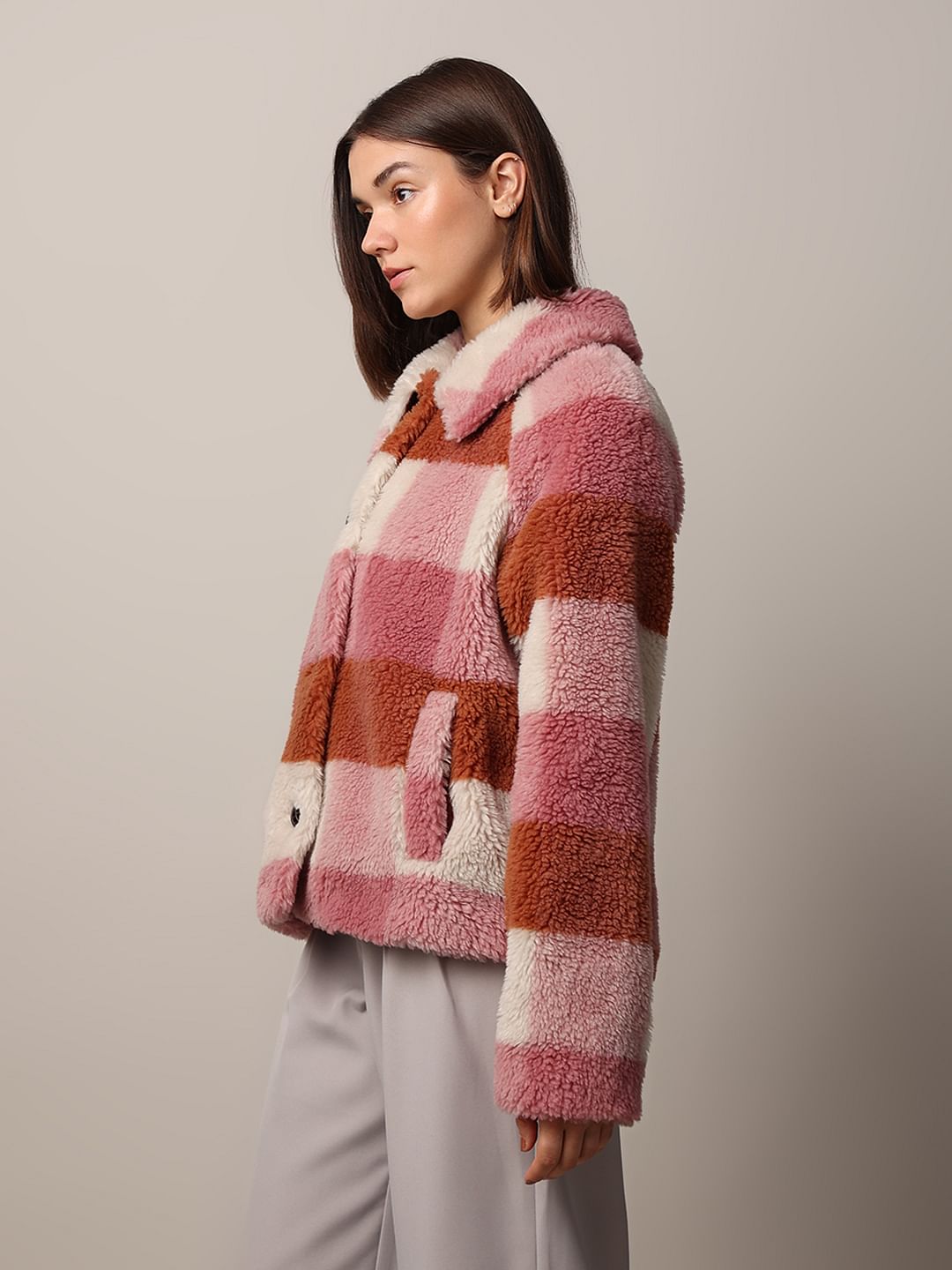 Pink Check Teddy Jacket