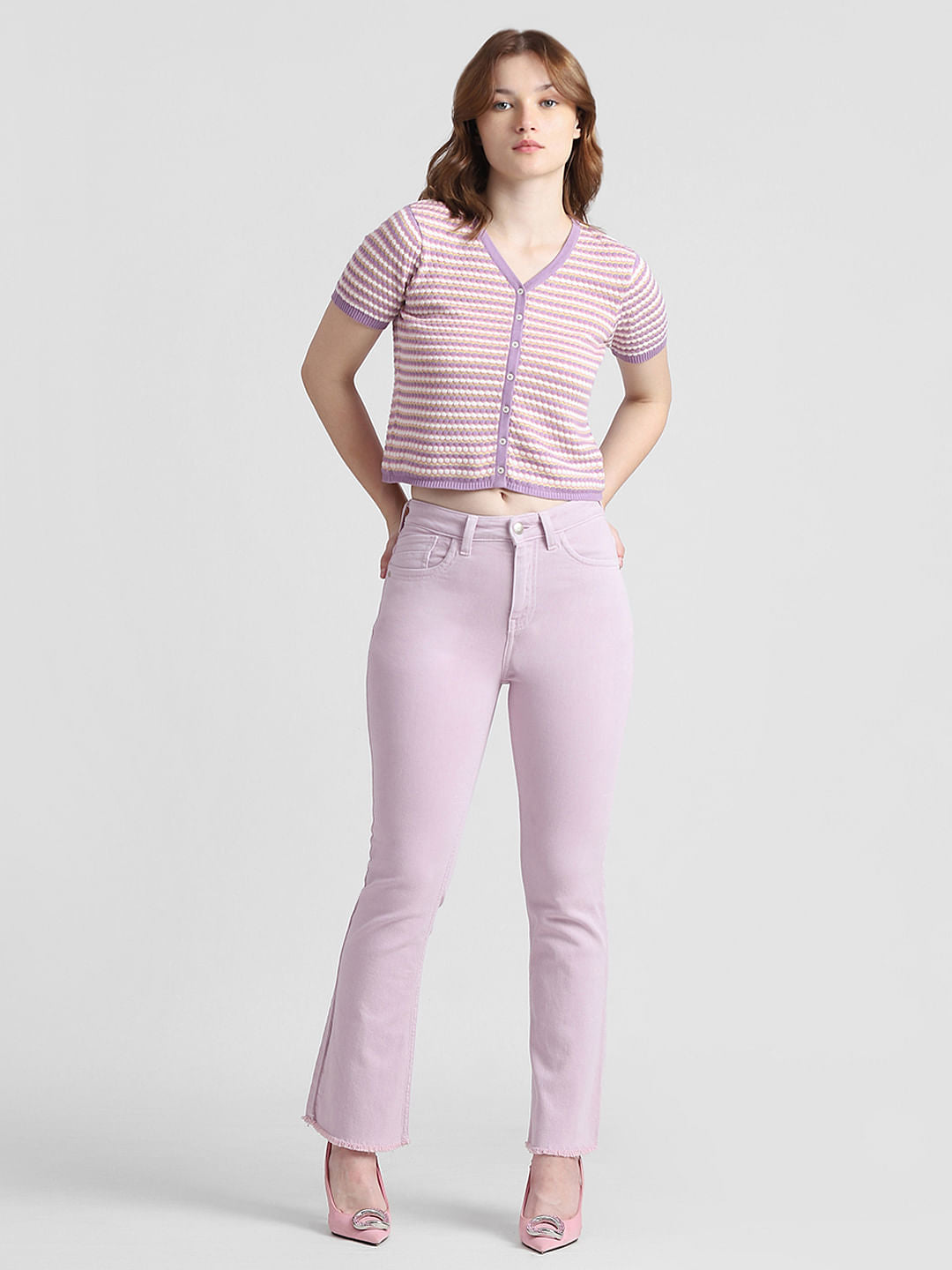 Purple Printed Cardigan Tee