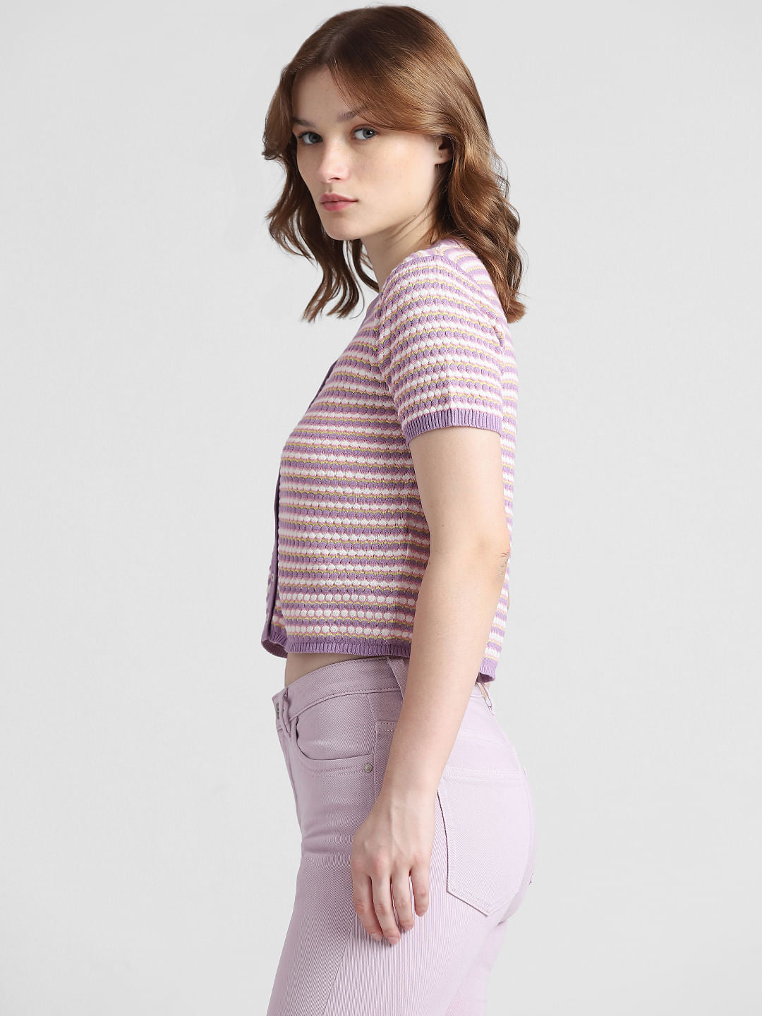 Purple Printed Cardigan Tee