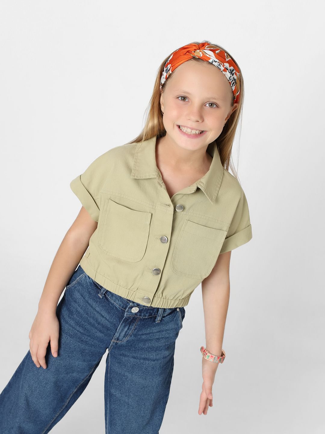 Girls Green Cropped Shirt