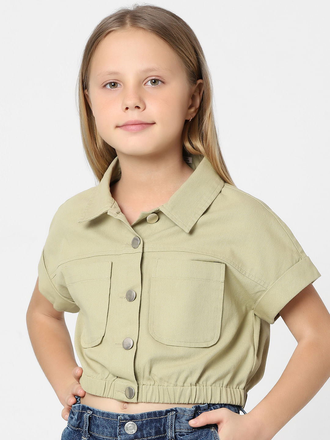 Girls Green Cropped Shirt