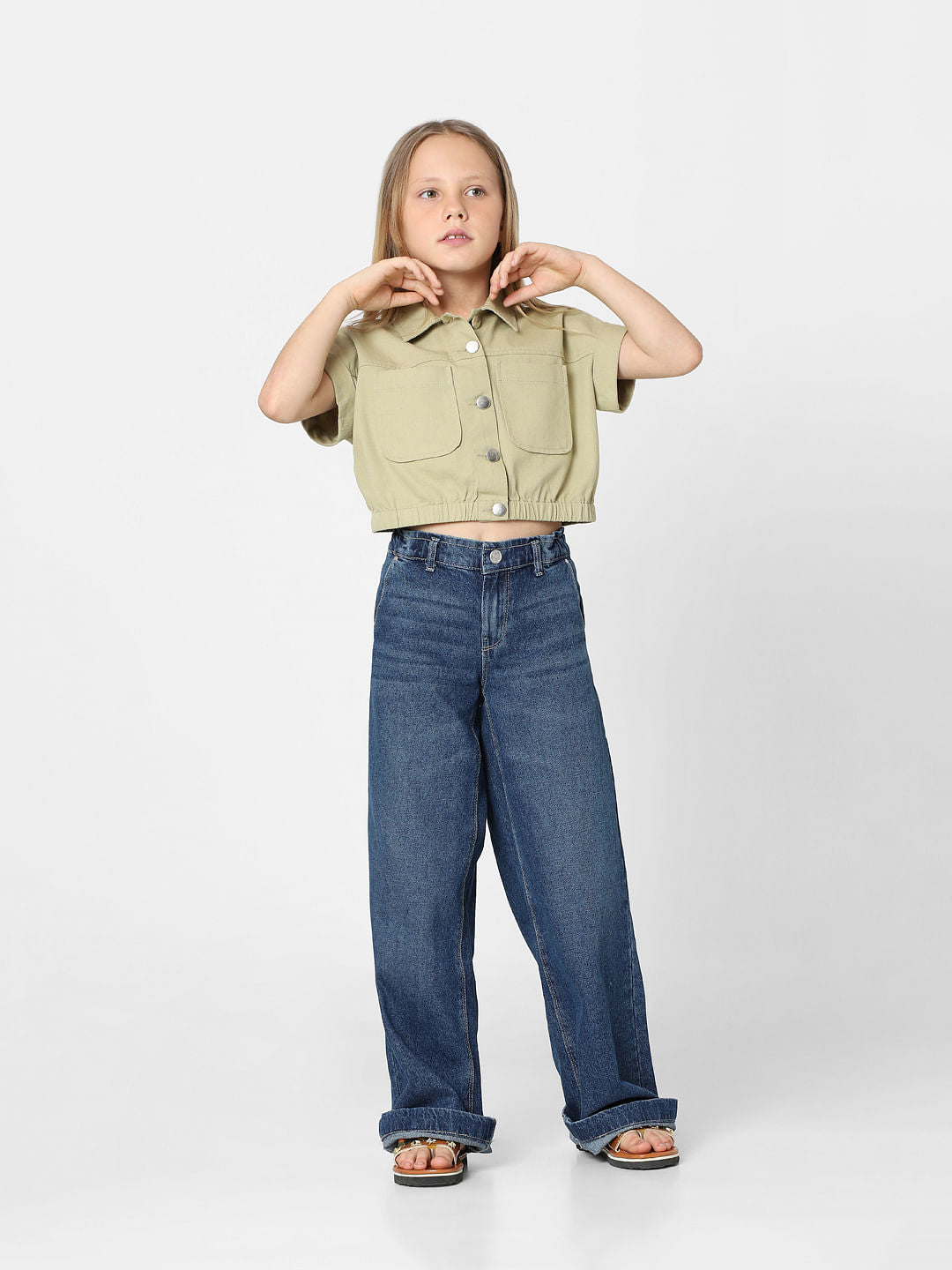 Girls Green Cropped Shirt