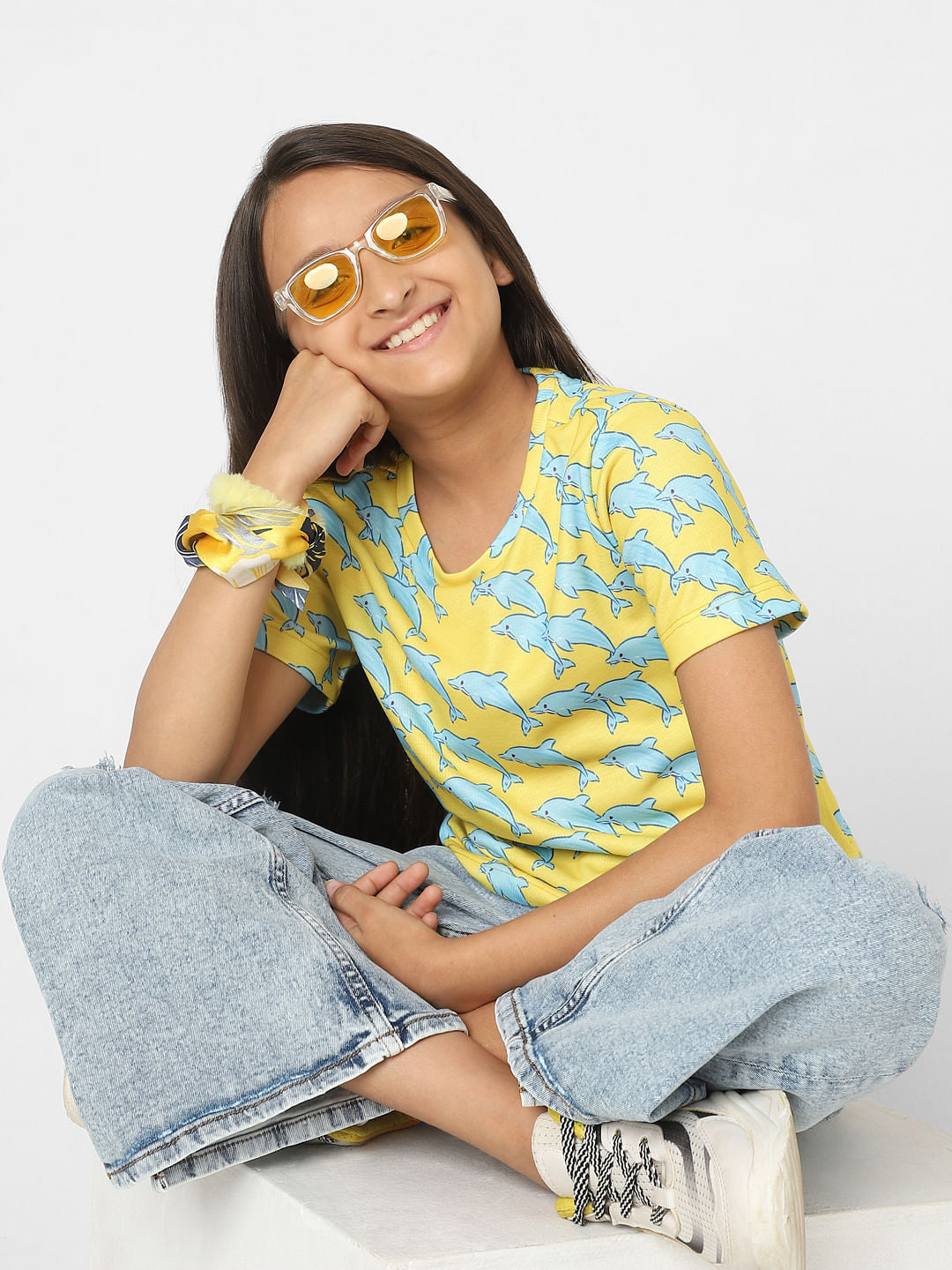 Yellow Dolphin Print T-Shirt