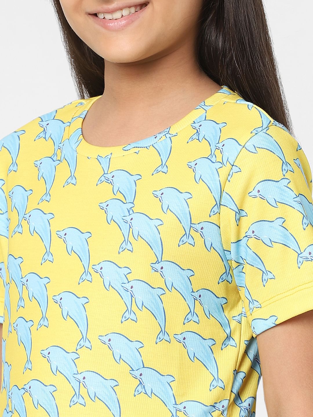 Yellow Dolphin Print T-Shirt