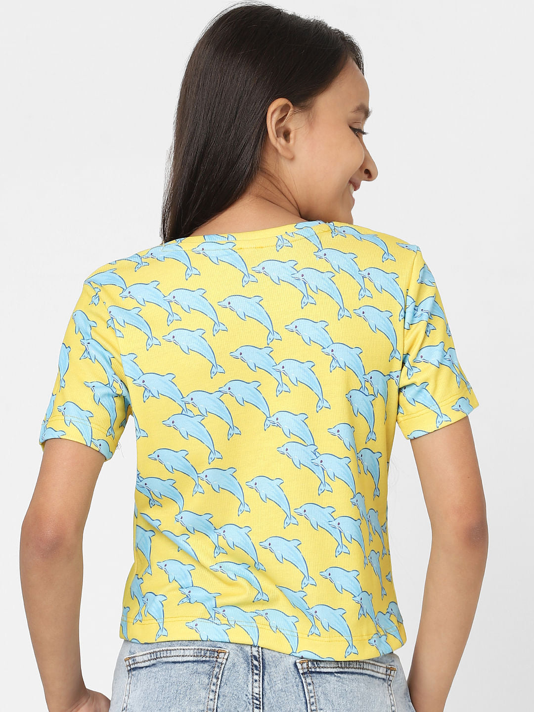 Yellow Dolphin Print T-Shirt