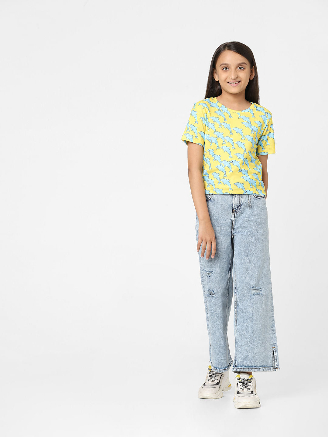 Yellow Dolphin Print T-Shirt