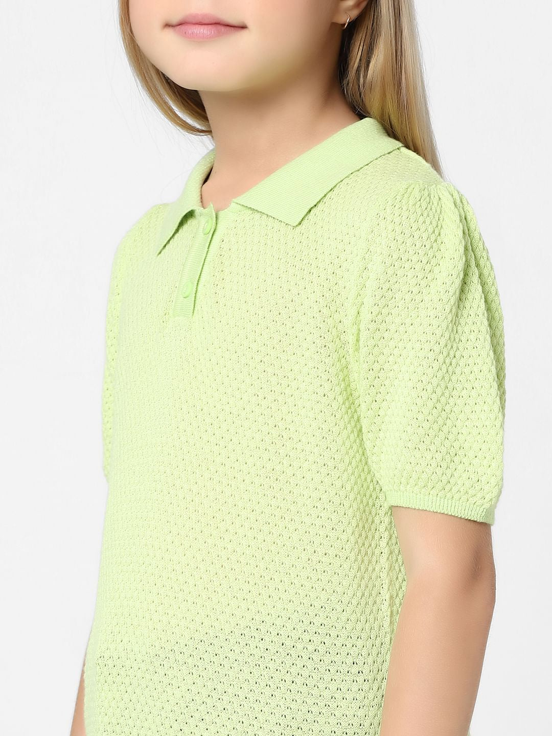 Girls Green Knit Polo T-Shirt