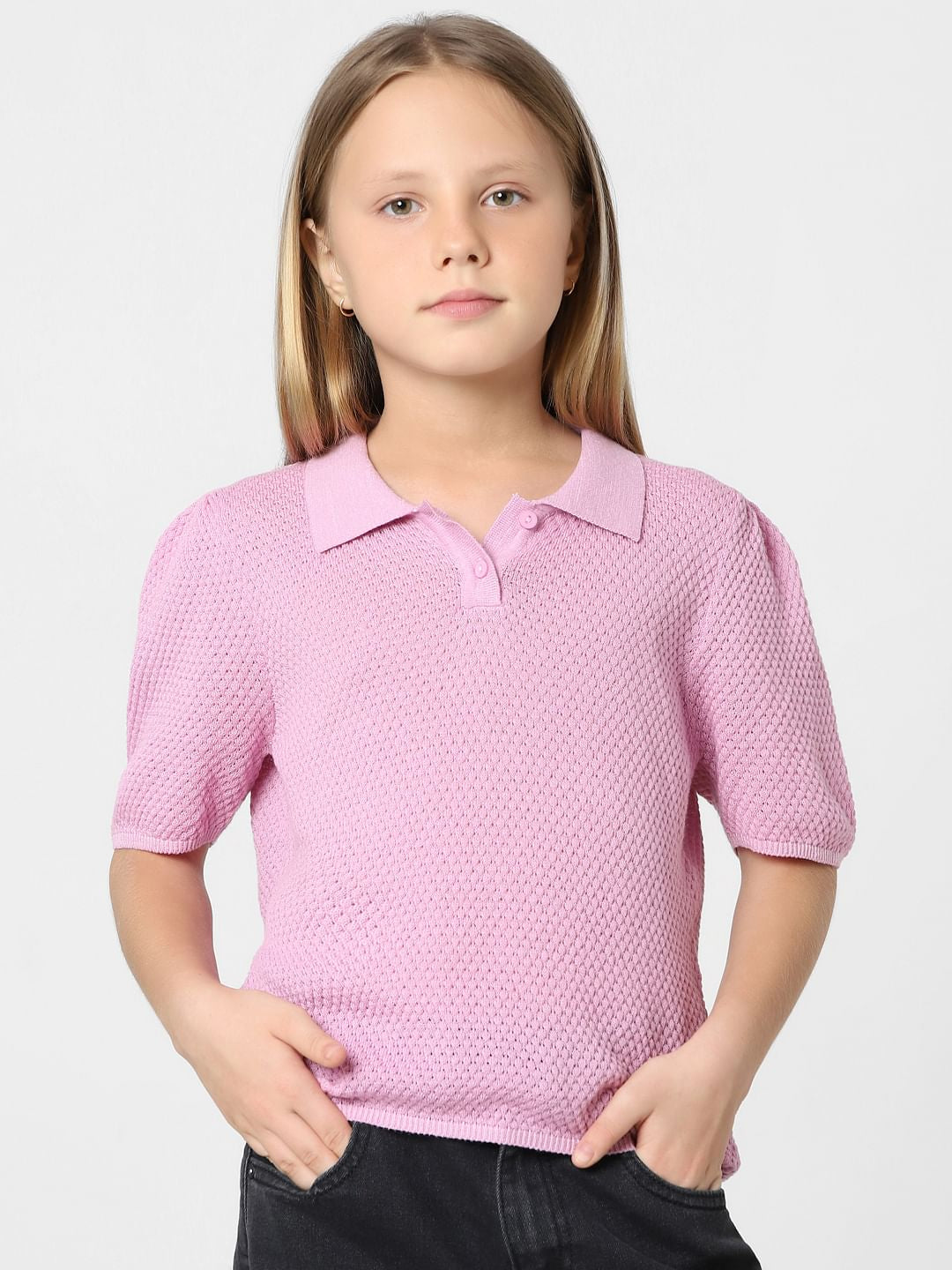 Girls Purple Knit Polo T-Shirt