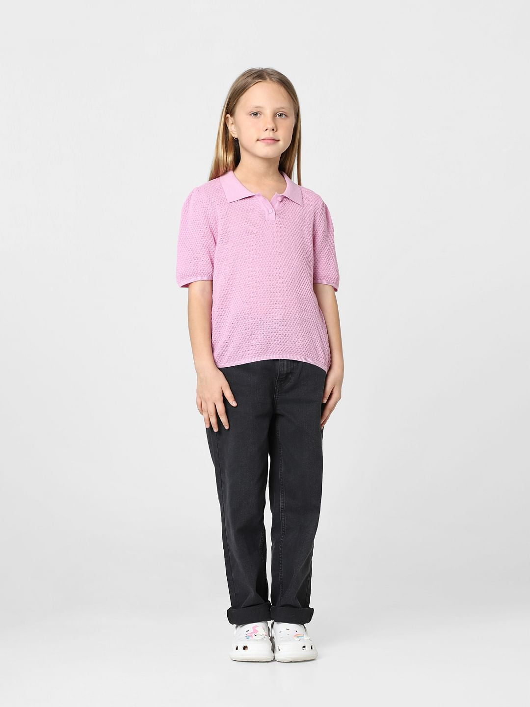 Girls Purple Knit Polo T-Shirt
