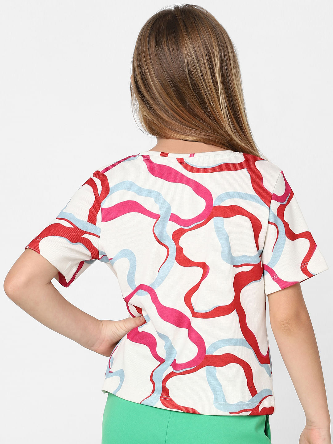 Girls White Abstract Print T-Shirt