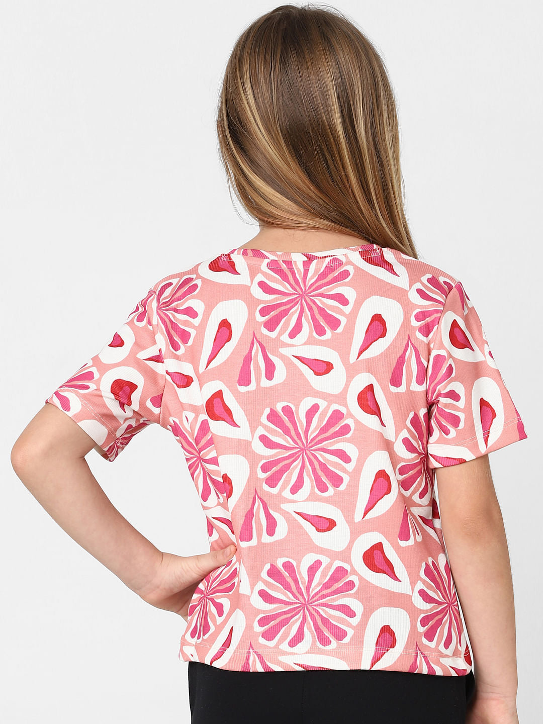 Girls Pink Floral Print T-Shirt