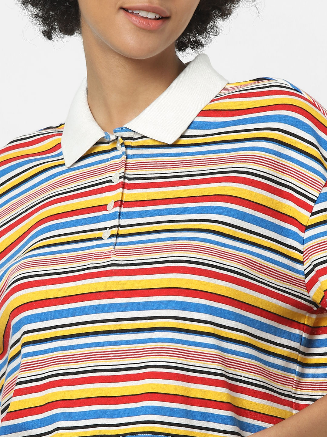 Multi-Coloured Striped Polo Neck Top