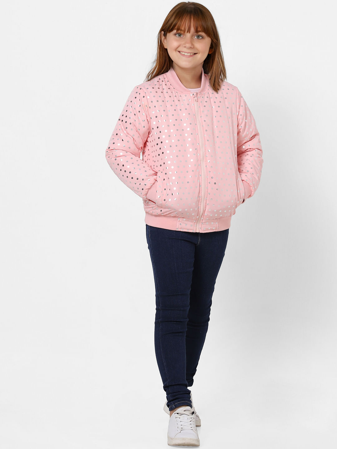 Pink Polka Dot Bomber Jacket