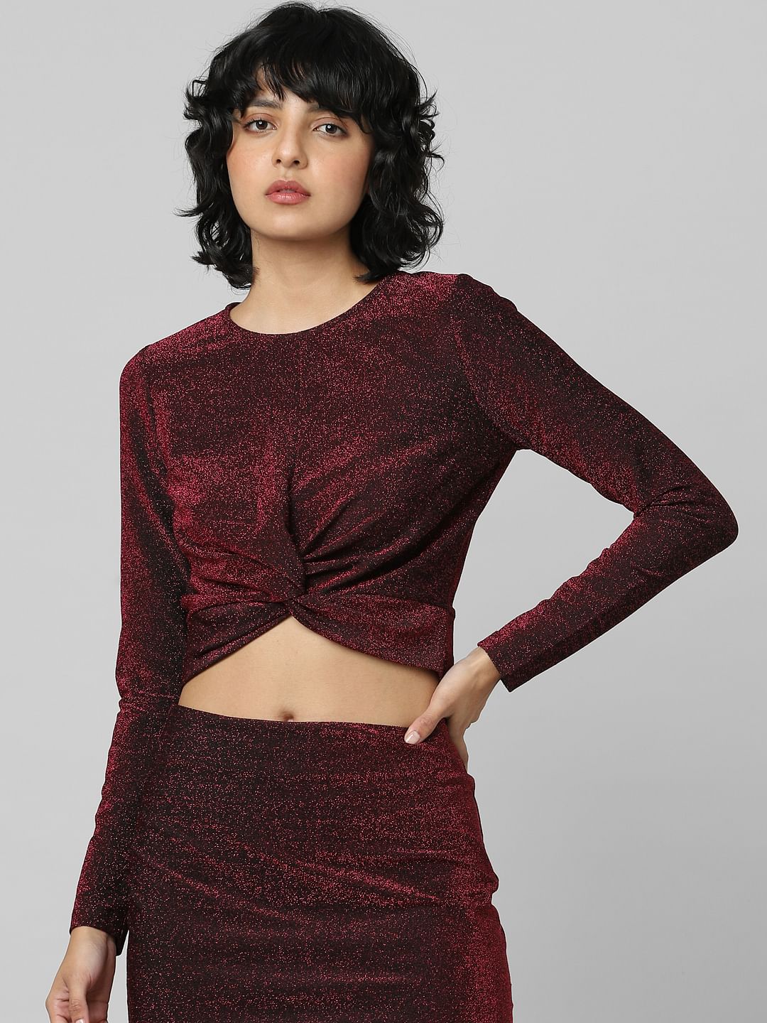 Dark Pink Shimmer Knotted Top