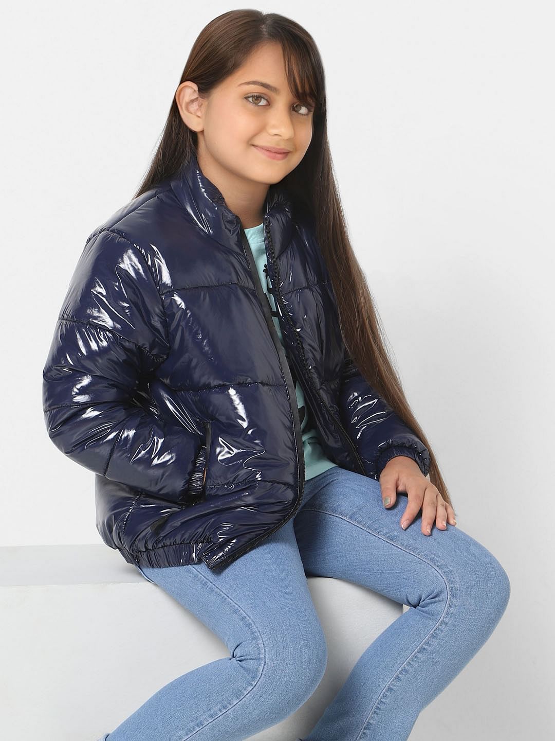 Navy Blue High Neck Puffer Jacket