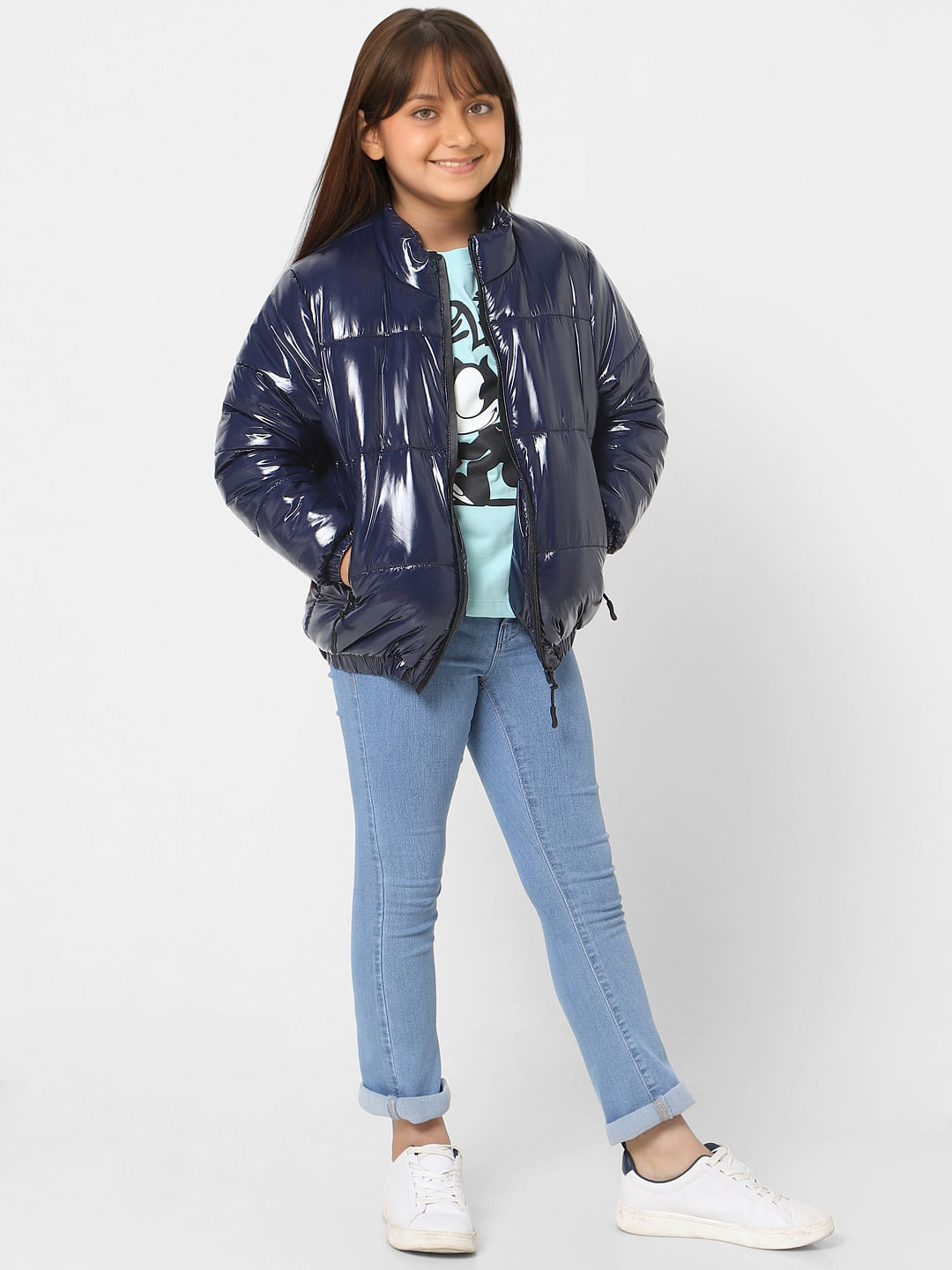 Navy Blue High Neck Puffer Jacket