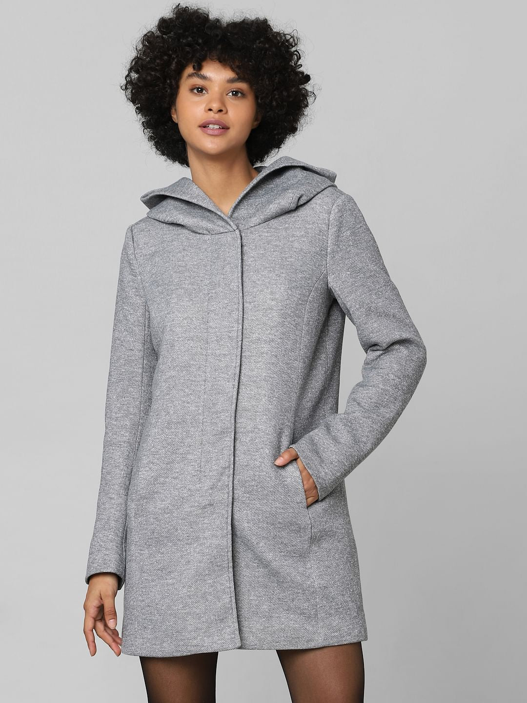 Grey Hooded Long Coat
