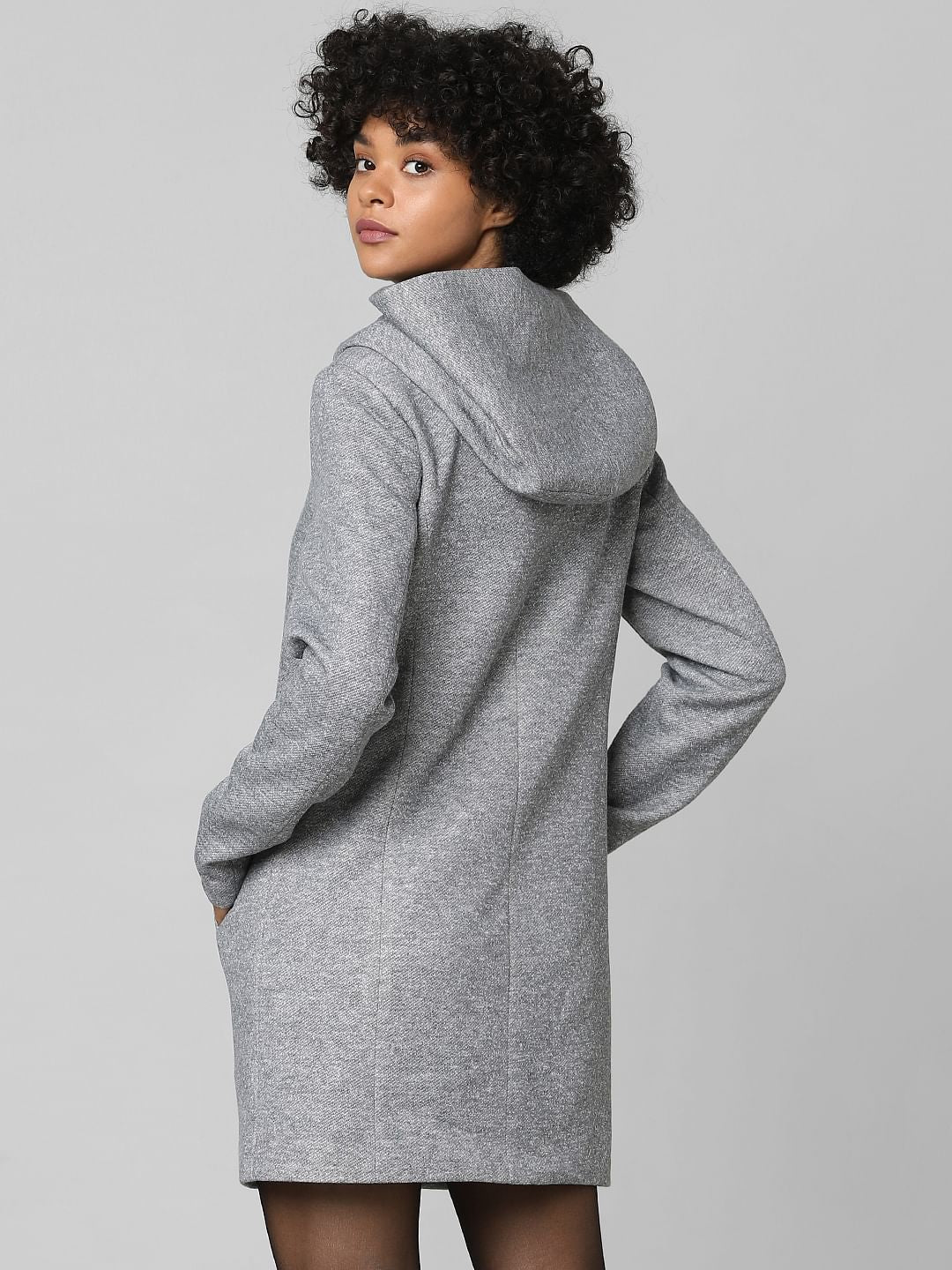 Grey Hooded Long Coat